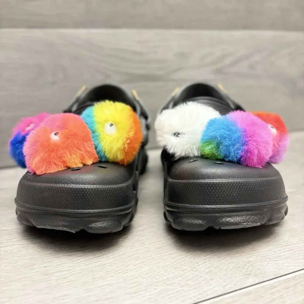 CROCS Charms Clog Sandal Fuzzy Puff Character Jibbitz Black Crocs Youth Size 13C